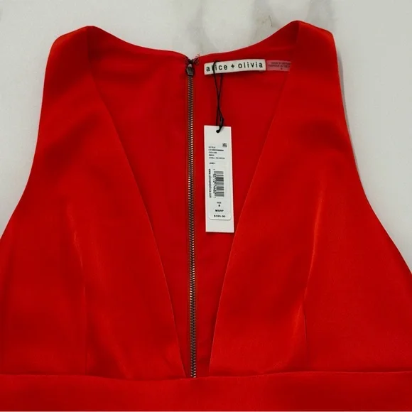 NWT!! Alice + Olivia Myrtle Deep V-Neck Wide Leg Jumpsuit  Chili Pepper Red - 8 - Picture 10 of 15